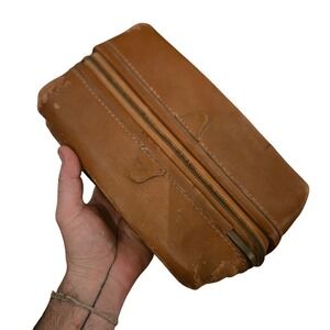 VTG MCM 50s 60s Mens Dopp Kit Toiletry Bag Brown Leather Talon Zipper Distressed